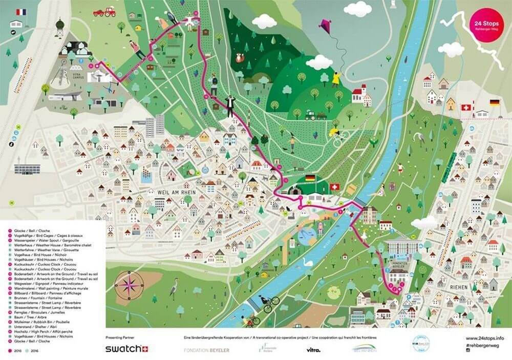 Hiking trail 24 stops between Weil am Rhein,Germanya nd Basel,Switzerland