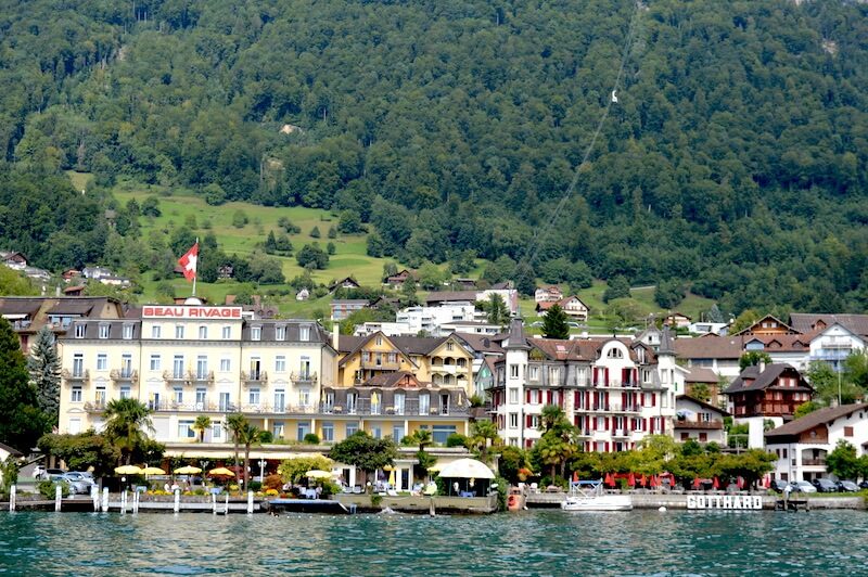 A boat crossing Lake Lucerne on the way to Mount Rigi