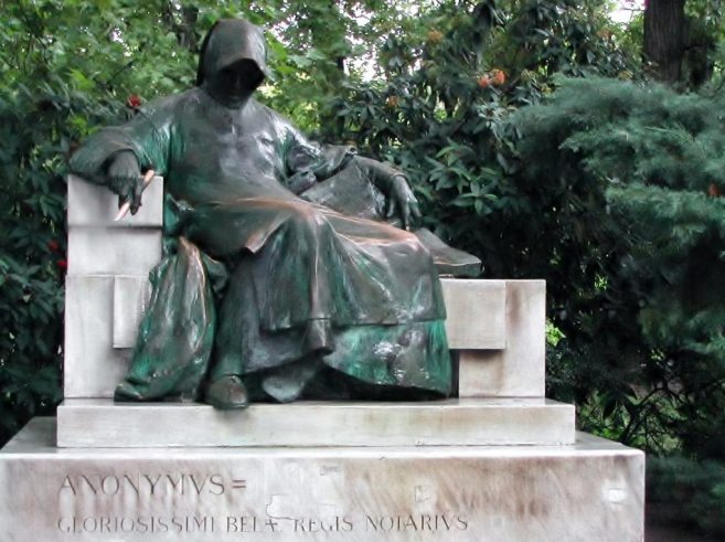 Legend of the hooded writer near Heroes Square,Budaest
