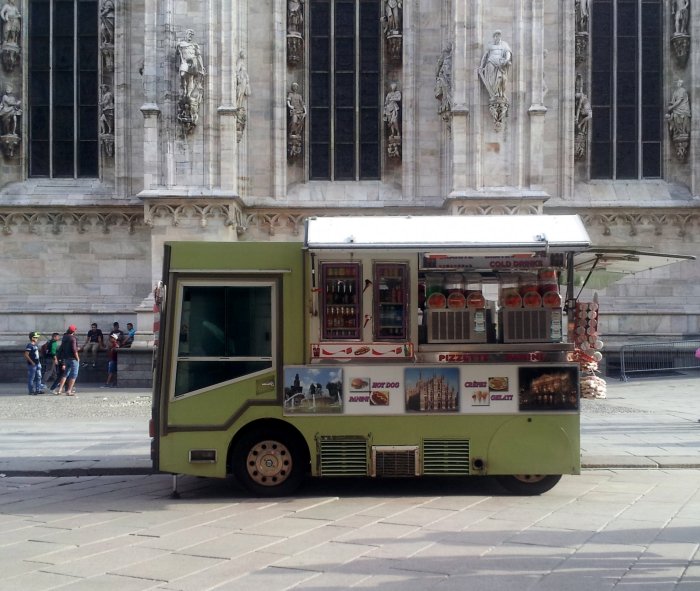 Food on the move: Spotted outside a high-end fashion store